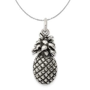 Sterling Silver Antiqued Pineapple Necklace - 20 Inch